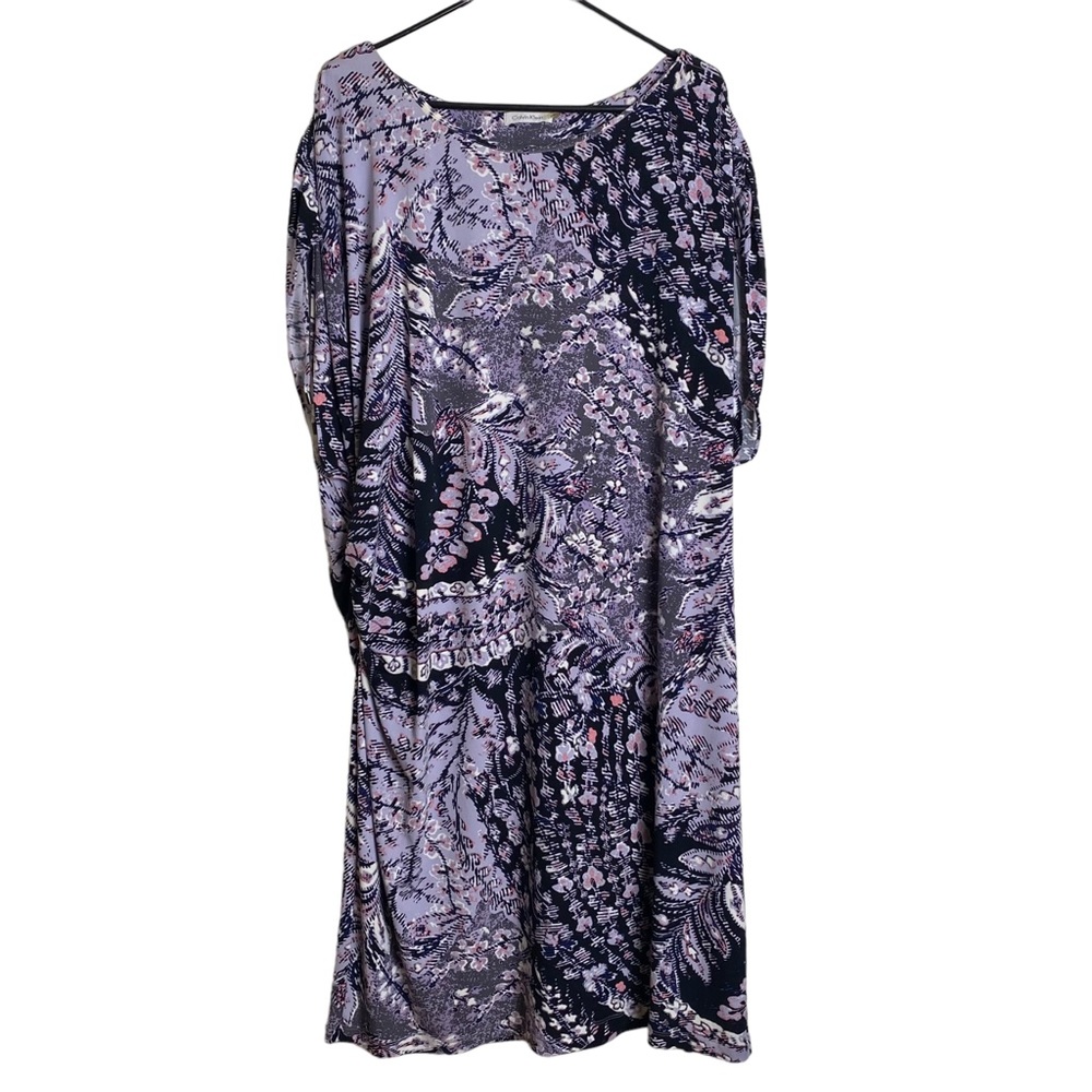 Calvin Klein Dress Cowl Sleeve Floral Stretch Casual Woman Lavendar